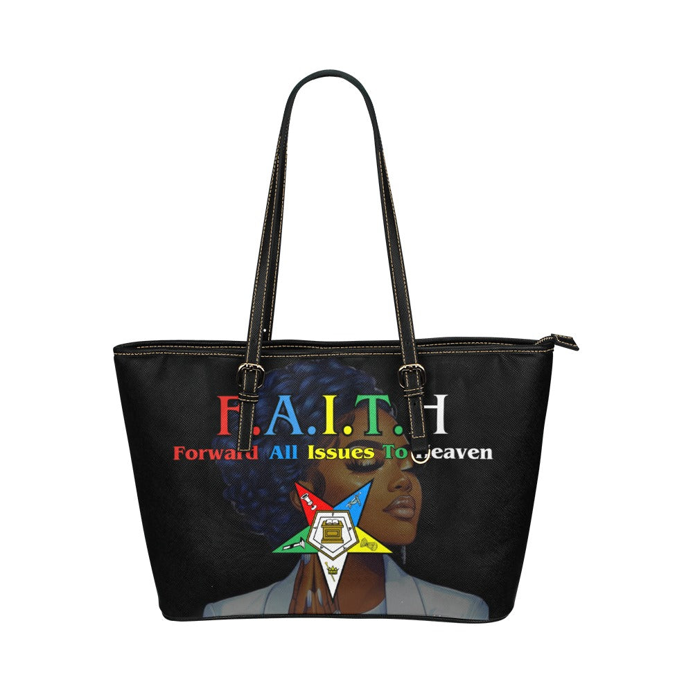 Stylish F.A.I.T.H Black Leather Handbag – Prayer Design Purse with Spacious Interior, Inspirational Gift Idea